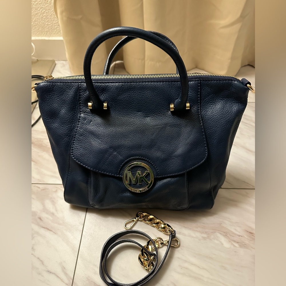 Excellent BLUE Michael Kors Fulton Python Top Zip Satchel